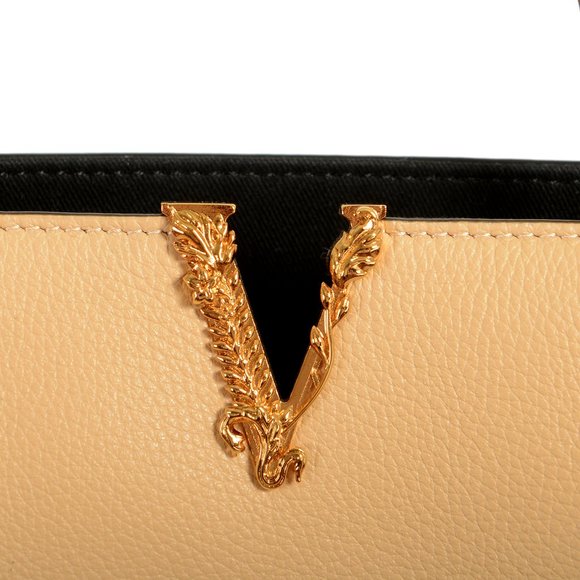 Versace Women's 100% Textured Leather V-Logo Tote Handbag Shoulder Bag - Picture 3 of 10